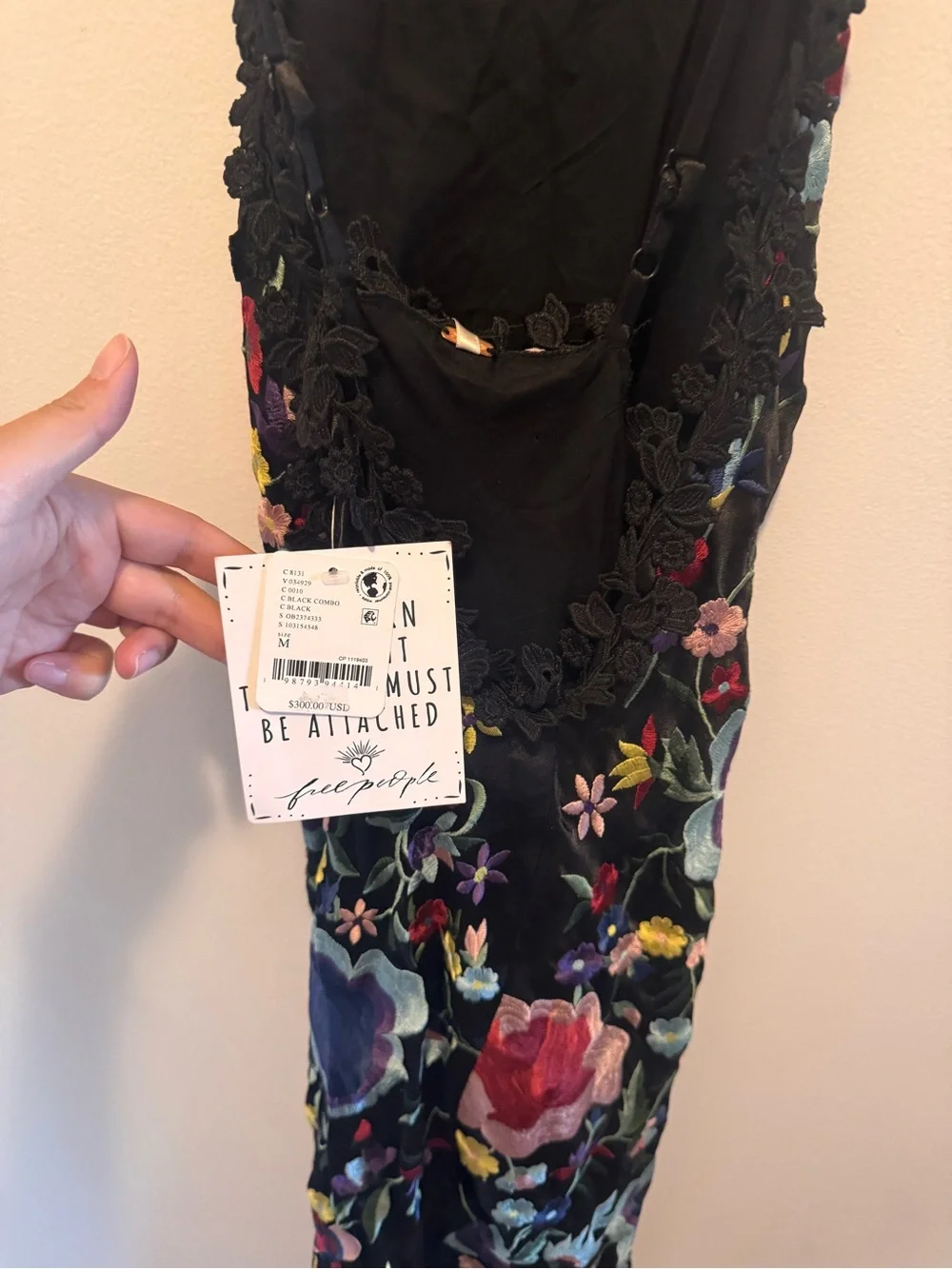 NWT Free People Black Floral Embroidered Fringe Mini Dress